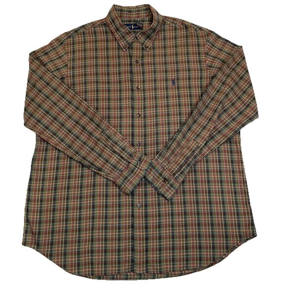 Ralph Lauren Men’s Tattersall Plaid Long Sleeve Brown/Pink Button Down Pony- XL - Picture 2 of 15